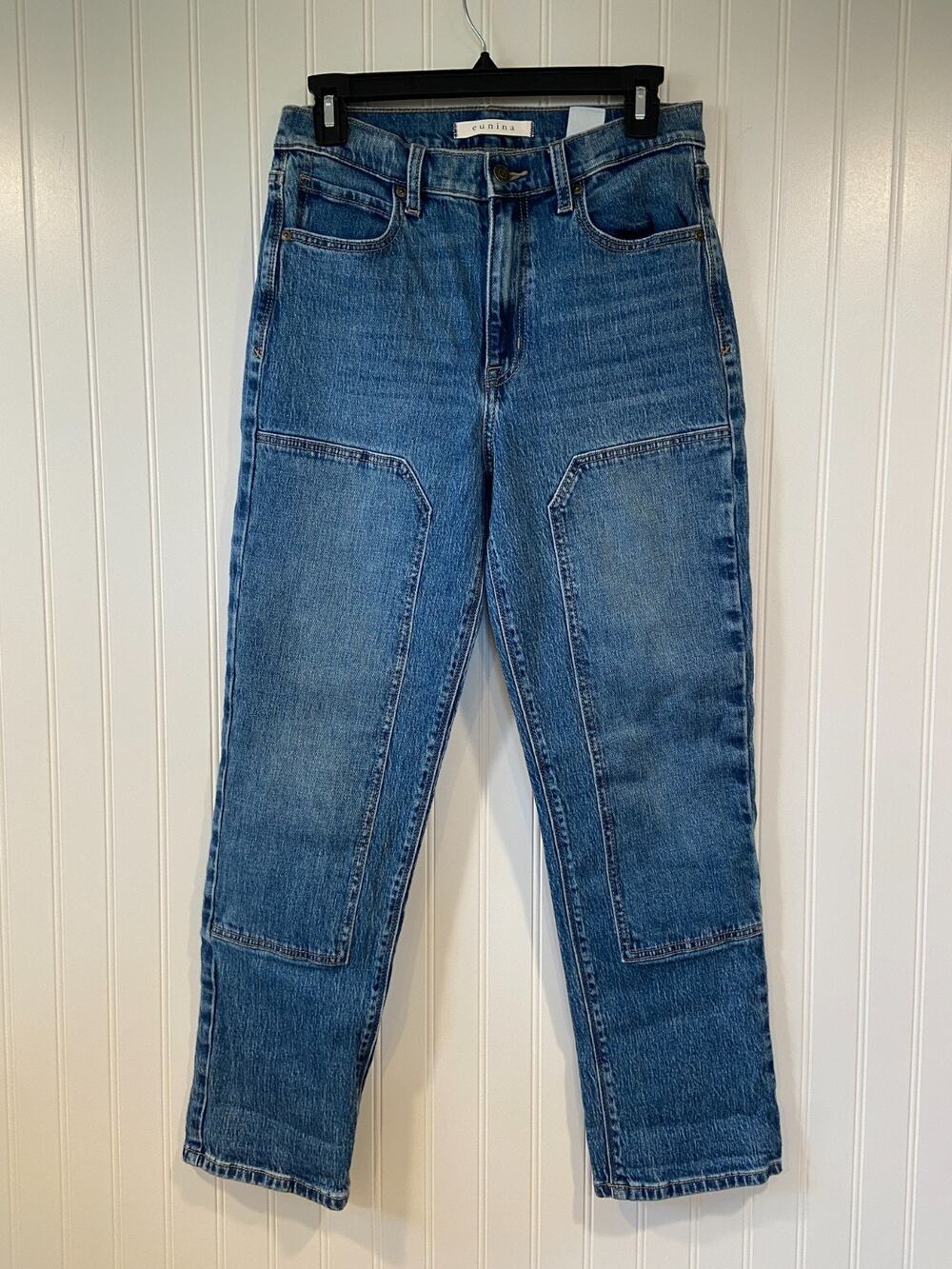 Eunina Jeans Women's 7/28 Super High Rise Straight Leg Denim Blue Button Zip